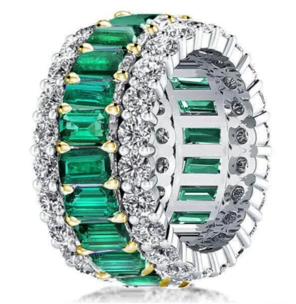 Emerald and diamond eternity band