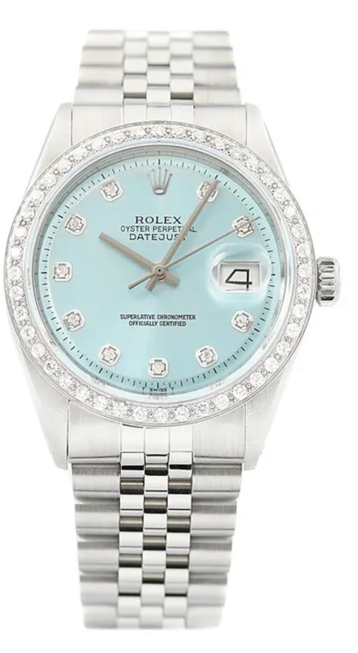 Luxury watches — Rolex Datejust Tiffany-blue dial, diamond bezel, Jubilee